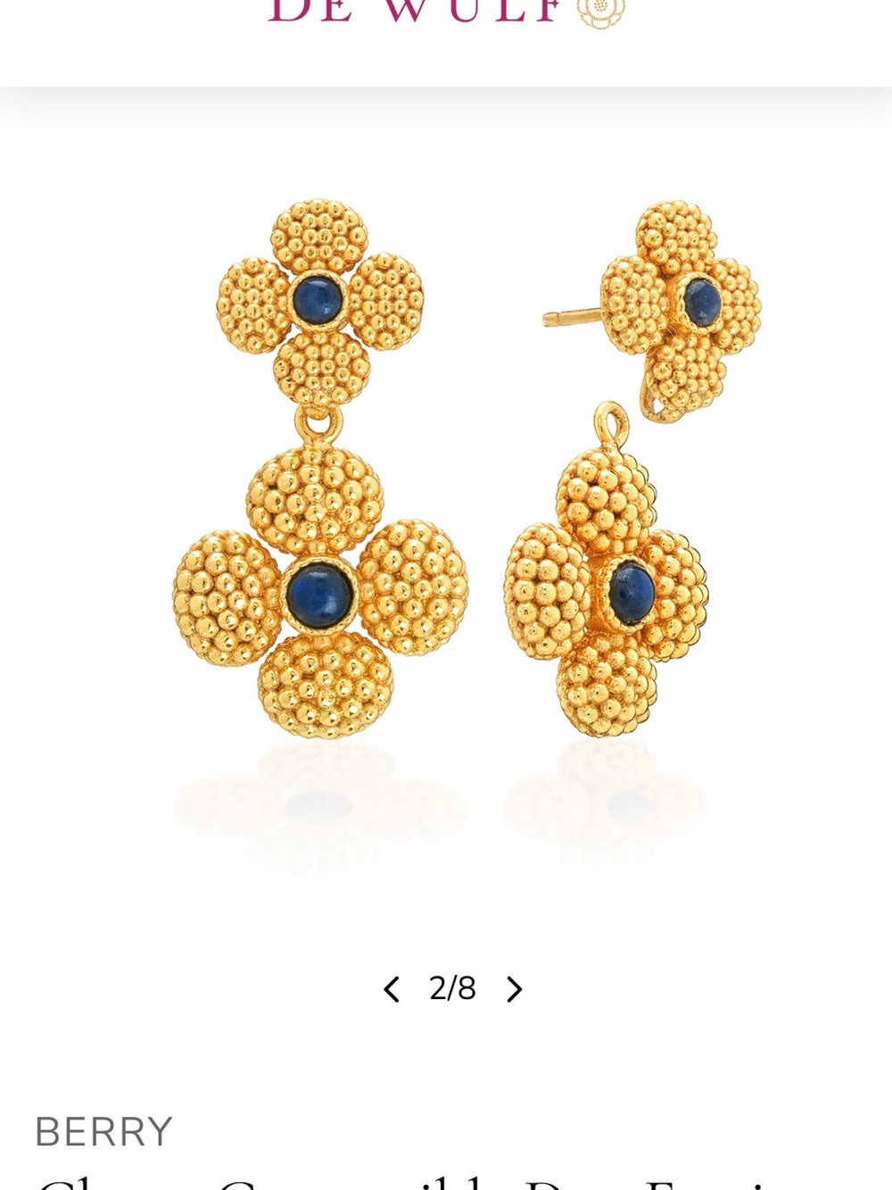 Capucine de Wild Berry Clover Gold Earrings with Blue Stones